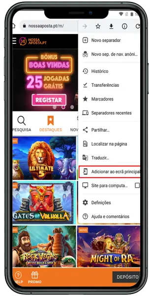 Aplicação móvel do casino disponível para iOS e Android