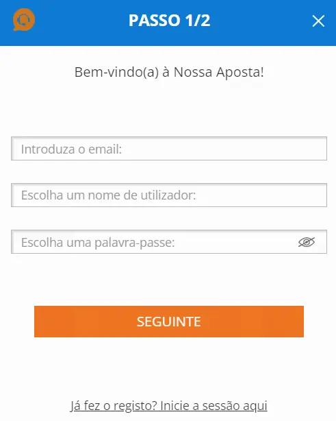 Formulário rápido para criar conta de jogador